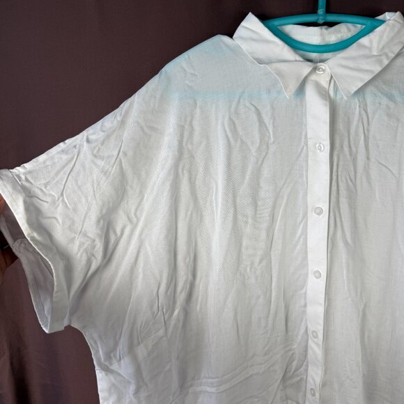 Lands' End Women's M-1X LONG Button Front Swim Cover-up Romper White - Picture 4 of 11